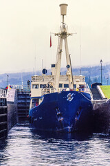 Wall Mural - Ships in a lock on the Caledonian canal in Scotland