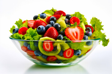 Poster - Close up of bowl of fruit with kiwis and strawberries.