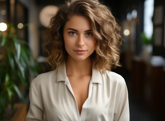 Wall Mural - Radiating confidence, a young businesswoman stands tall while staying connected through her tablet computer.