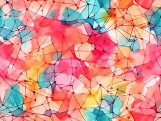 Wall Mural - Watercolor tiles pattern. Colorful stained glass windows abstract wallpaper. For fabric design. Created with generative AI tools