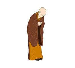 Wall Mural - Zen monk, Zen monk standing and meditating, monks engaged in prayer and contemplation, A monk in court yard of a monastery, transparent background PNG