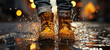 Feet of child in yellow rubber boots jumping over puddle in rain, photography, photorealistic