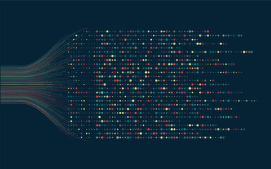 Sticker - Big data visualization. Social network, financial analysis of complex databases. Data mining. Vector technology background. Information analytics concept.