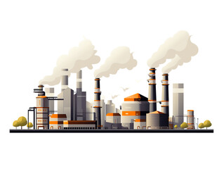 2d graphic image of factories in operation and releasing residual smoke in the chimney. These large-scale factories can pollute the environment if not properly supervised.
