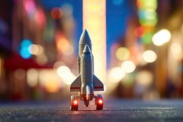 Poster - Miniature Rocket bokeh background Generative Ai