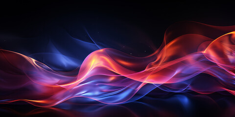 Fototapete - Dark abstract background with glowing wave. Shiny moving lines design element. Modern purple blue gradient flowing wave lines. Futuristic technology concept. Vector