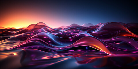 Fototapete - Dark abstract background with glowing wave. Shiny moving lines design element. Modern purple blue gradient flowing wave lines. Futuristic technology concept. Vector