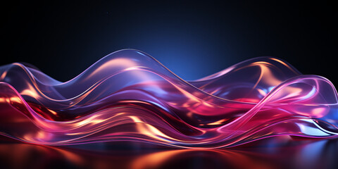 Fototapete - Dark abstract background with glowing wave. Shiny moving lines design element. Modern purple blue gradient flowing wave lines. Futuristic technology concept. Vector