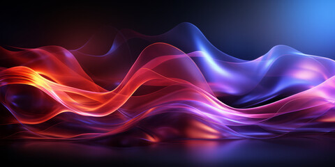 Fototapete - Dark abstract background with glowing wave. Shiny moving lines design element. Modern purple blue gradient flowing wave lines. Futuristic technology concept. Vector
