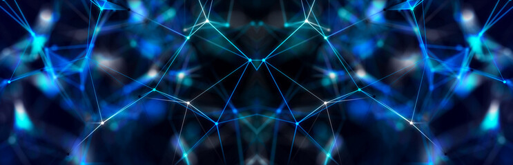 Poster - Polygonal background with dots and lines. Network connection structure. Science and technology. 3d