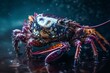 Artistic depiction of a decapod crustacean in a colorful aqueous medium. Generative AI