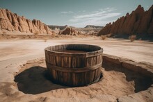 Ancient Wooden Cistern In Desert. Generative AI