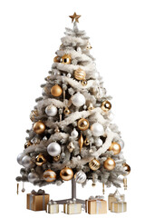 decorated very beautiful Christmas tree, white background, studio shot isolated PNG