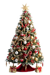decorated very beautiful christmas tree, white background, studio shot isolated png