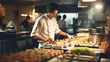 The chef prepares sushi in the kitchen according to a traditional recipe.AI generated image
