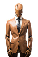 Business Worker Male Figure Wooden Statue Isolated On Transparent Background ,generative Ai