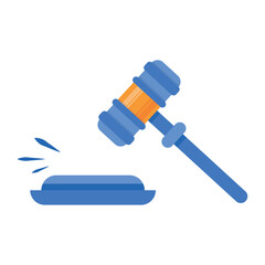 Judge Wood Hammer's auction, court. Ceremonial gavel of the chairman with a figured handle, for passing sentences and bills, court, justice, with a wooden stand. Isolated on a white background