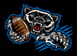 mean wolverine mascot holding football for school, college or league