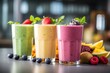 Leinwandbild Motiv Fresh fruit smoothies. AI generated