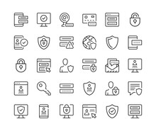 Password. Vector Line Icons Set. Computer Protection, Safety, Cybersecurity, Privacy, Online Security Concepts. Black Outline Stroke Symbols