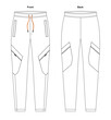 Technical Sketch Men and Boys Full Track Pant, pant outline design blank template, Full track pant, Front and Back template, Casual Style, Fashion Vector Illustration.