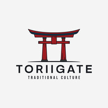 Torii Gate Vintage Color Logo Vector Illustration Template Design