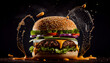 © PixxStudio - Tasty and delicious hamburger product photography, burger in a burger, Ai generated image