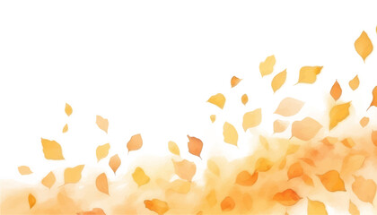 Wall Mural - Abstract  watercolor autumn, orange, yellow background with leaves and splashes. Vector illustration. Can be used for advertisingeting, presentation, design, invitation,  social media, web.