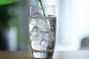 Poster - Pouring soda water from bottle into glass.