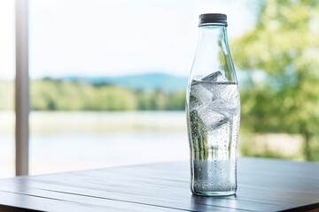 Poster - Pouring soda water from bottle into glass.