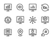 Search Engine Optimization vector line icons. SEO and Business research outline icon set. Research, Target Audience, Marketing, Statistics, Performance, Online Advertising and more.