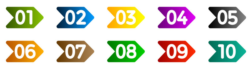 Modern colorful numbers arrow button set multicolored – stock vector