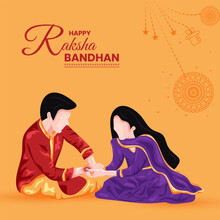 Indian Brother And Sister Festival Happy Raksha Bandhan Concept. Rakhi Celebration In India Vector Illustration