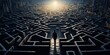 Man in surreal maze, facing labyrinth challenge, complex problem decision, strategy for success, concept of life obstacles and solutions