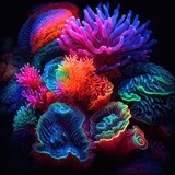 Fototapeta Do akwarium - Colorful coral reef at the bottom of tropical sea, white finger coral, underwater landscape