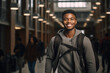 © Starmarpro - Young smiling african american student standing in university hall. High quality photo