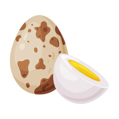 Poster - Boiled Quail Eggs in Shell and Half with Yolk Vector Illustration