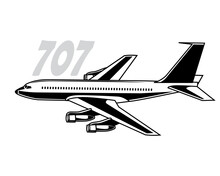 Boeing 707. Stylized Drawing Of A Vintage Passenger Airliner. Isolated Image For Prints, Poster And Illustrations.
