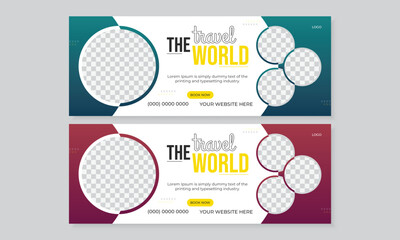 travel facebook cover design template, tour tourism agency marketing promotional social media timeli