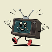 Retro Cartoon Illustration Of A Walking Tv