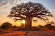 African Baobab (Adansonia) - Africa - Have massive trunks and bottle-like shapes, storing thousands of liters of water. They can live for thousands of years (Generative AI)