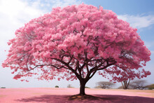 Silk Floss Tree (Ceiba Speciosa) - South America - Have Tall, Straight Trunks And Showy Pink Flowers. They Are Known For Their Spiny Trunk And Are Planted For Their Ornamental Value (Generative AI)