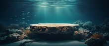Underwater Stone Podium In The Ocean. Serene And Mysterious Aquatic Environment. Generative AI