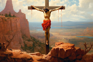 Wall Mural - Jesus Christ crucified on cross, on Mount Golgotha. Died for the sins of mankind, son of God, Bible, faith. christmas catholic religion, christian , happy easter, praying good friday. 