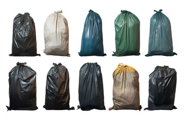 Poster - Set with different trash bags full of garbage.