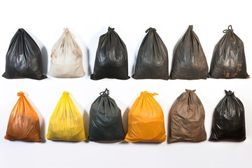 Poster - Set with different trash bags full of garbage.