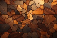 Background Image Of Geometric Rainforest Brown Marble Tiles, Resembling The Patterns Of Wood And Earthy Tones