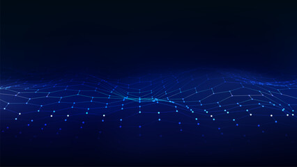 Poster - Digital hexagon dynamic wave of particles. Vector abstract blue futuristic background. Big data visualization.