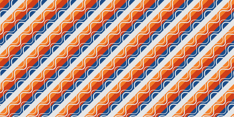 Poster - Colored diagonals, and wavy lines on top. Vector pattern of stripes arranged diagonally. Design for textile, fabric, clothing, curtain, rug, batik, ornament, background, wrapping.