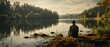 Solitary Person Contemplating at Serene Lakeside at Dawn